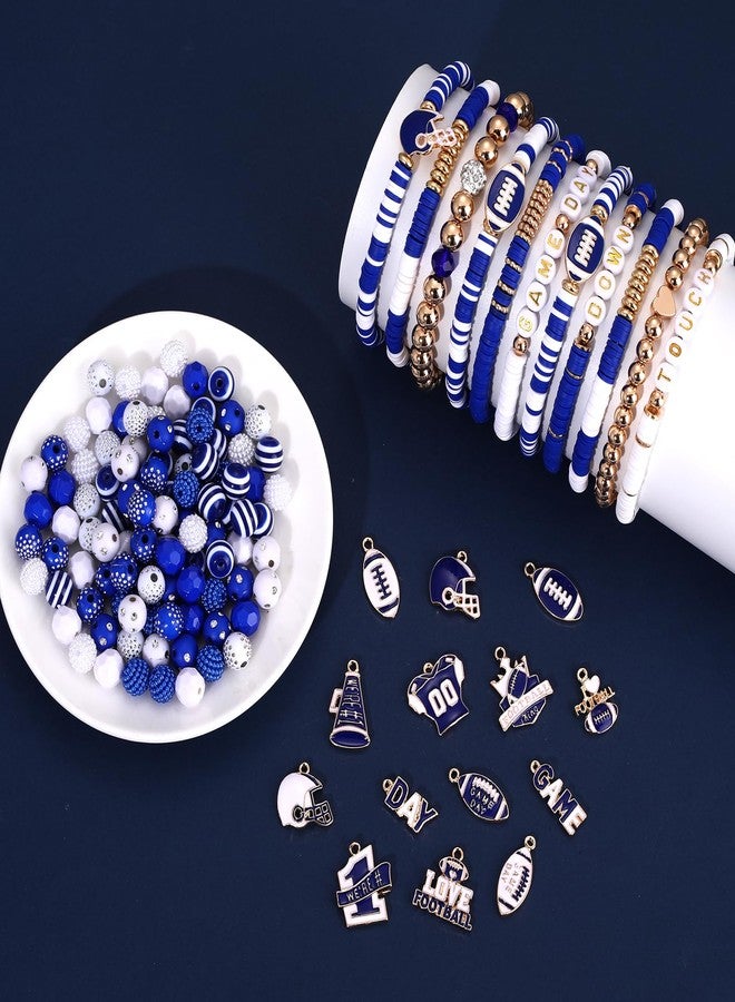 سيالكسهيني أكثر من 2200 قطعة من خرز يوم المباراة لصنع الأساور من خرز طين البوليمر، خرز لؤلؤ كريستالي، حروف ذهبية، خرز فاصل، خرز كرة القدم، خرز يوم المباراة لصنع القلائد والأساور، الحرف اليدوية (أزرق أبيض) - Image 3