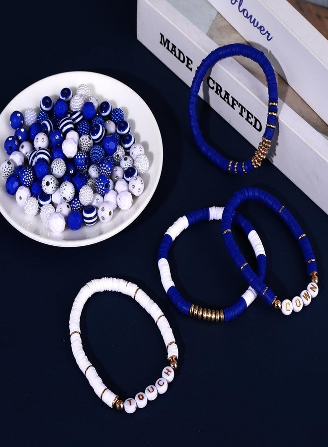 سيالكسهيني أكثر من 2200 قطعة من خرز يوم المباراة لصنع الأساور من خرز طين البوليمر، خرز لؤلؤ كريستالي، حروف ذهبية، خرز فاصل، خرز كرة القدم، خرز يوم المباراة لصنع القلائد والأساور، الحرف اليدوية (أزرق أبيض) - Image 4