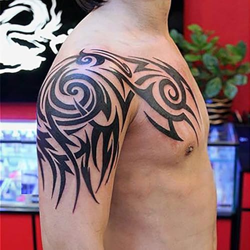 Leoars Large Tribal Temporary Tattoos, Big Totem Tattoo Stickers for Men Guys Waterproof Arm Fake Tattoo for Rave Party Makeup, 6-Sheet - Image 1