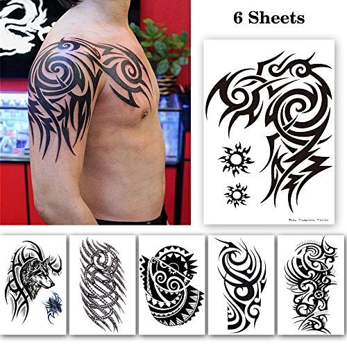 Leoars Large Tribal Temporary Tattoos, Big Totem Tattoo Stickers for Men Guys Waterproof Arm Fake Tattoo for Rave Party Makeup, 6-Sheet - Image 2