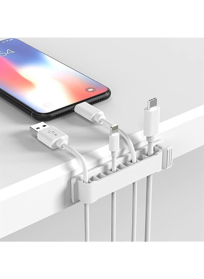 Cable Clips, 6 Pcs Self Adhesive Cord Holders, 10 Slots Cord Organizer Charger Cable Management for Car, Office Desk, Home Cable Management(White)