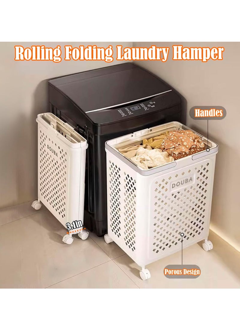 Rolling Grocery Cart Laundry Hamper With Foldable Handle For Dorm,Bathroom,Laundry Basket With Wheels,Vertical Rolling Laundry Cart, Laundry, Towels, Mesh Storage Basket