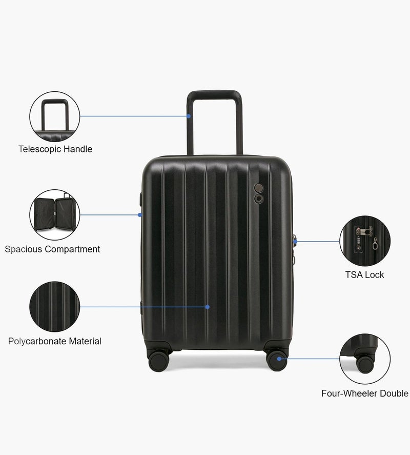 Echolac Amos Pro 54 Cm Hardside 4-Double Wheeled Expandable Cabin Luggage Trolley - Black - Image 3