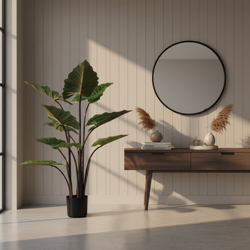 شاربدو نبتة قلقاس قوس قزح خضراء اصطناعية في أصيص، مع أصيص زهور أسود، مناسبة لتزيين المنزل والمكتب وغرفة المعيشة - Image 3