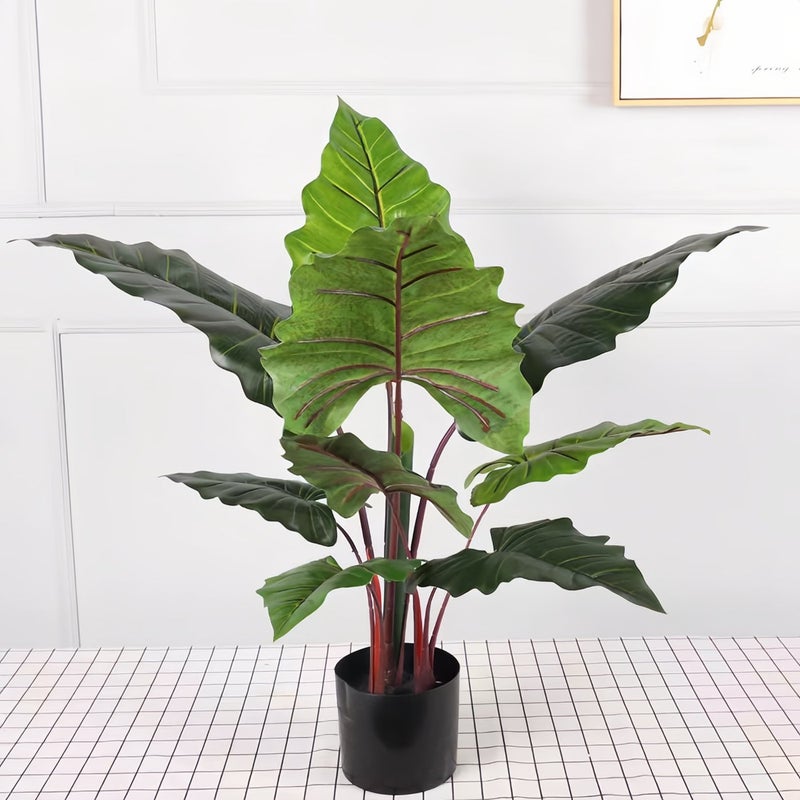 شاربدو نبتة قلقاس قوس قزح خضراء اصطناعية في أصيص، مع أصيص زهور أسود، مناسبة لتزيين المنزل والمكتب وغرفة المعيشة - Image 2