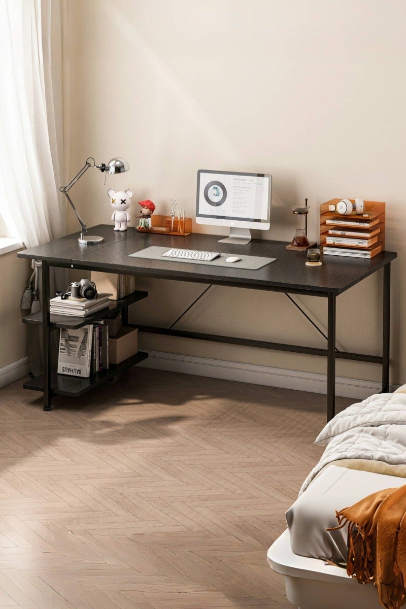 Zanotta Black Study Desk Study Table Office Table with 3-Tier Shelves Bedroom Study Table Large Storage Desk for Home office Study Black - Image 1