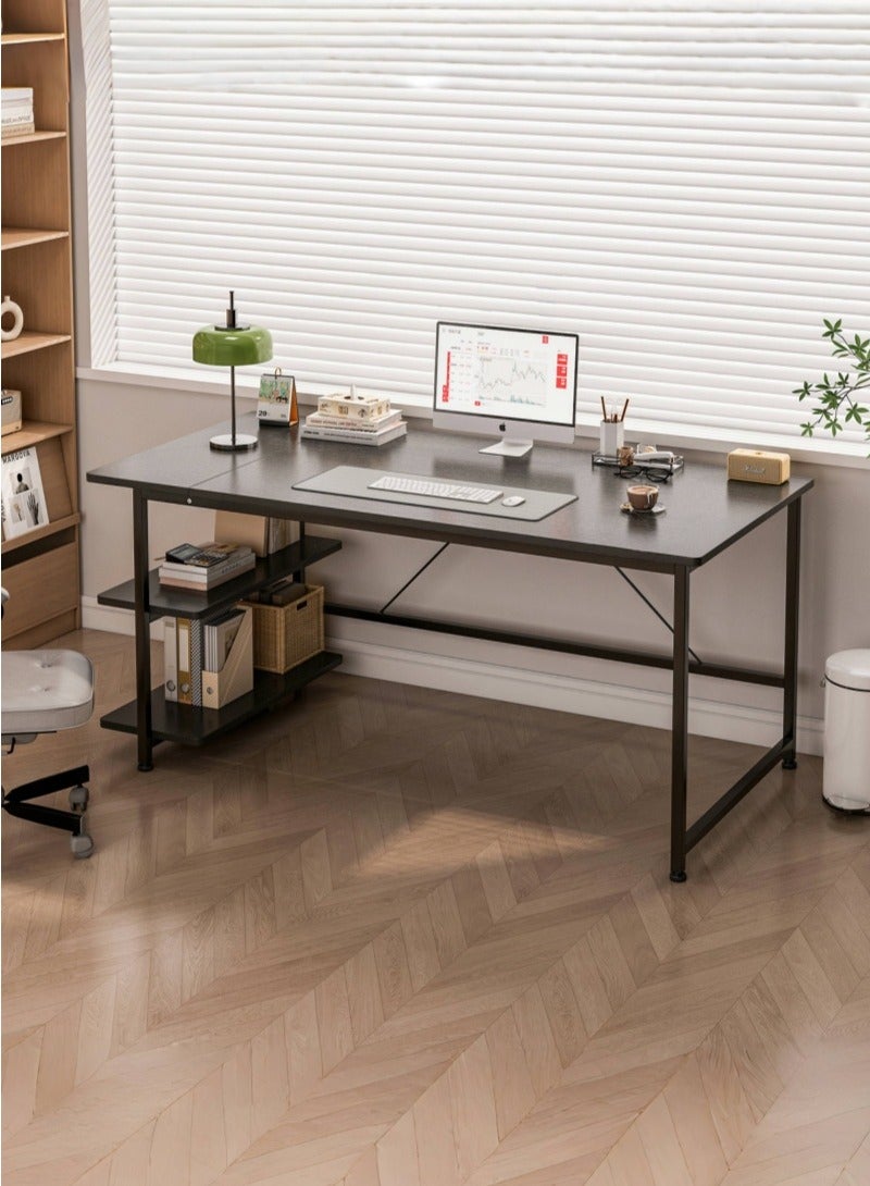 Zanotta Black Study Desk Study Table Office Table with 3-Tier Shelves Bedroom Study Table Large Storage Desk for Home office Study Black - Image 2