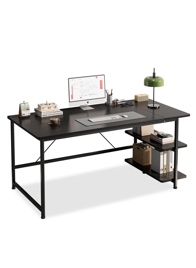 Zanotta Black Study Desk Study Table Office Table with 3-Tier Shelves Bedroom Study Table Large Storage Desk for Home office Study Black - Image 3