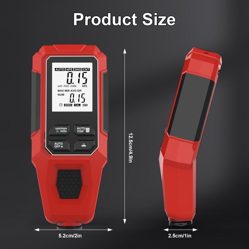 High Precision Car Paint Gauge: Coating Thickness Meter with Fe NFe Probe - 0-2000µm Range for Auto Electroplate Measurement, Portable Quality Inspection Tool for Metal Enamel Chrome Anodized Coating - Image 5