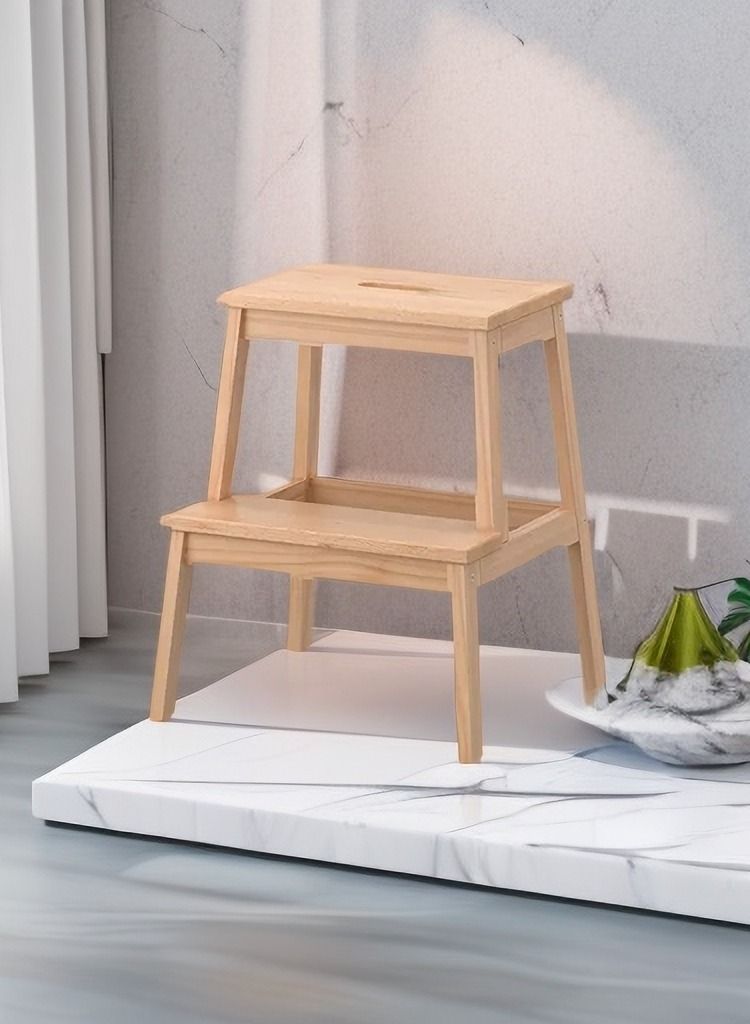 كابتن تيك سلم سلم سلمي سلم سلم خشبي من خطوتين ، سلم عملي ، مسند للقدمين ، طاولة جانبية لغرفة المعيشة / مسند قدم للأطفال ، طبيعي 43 * 39 * 50 سم - Image 3