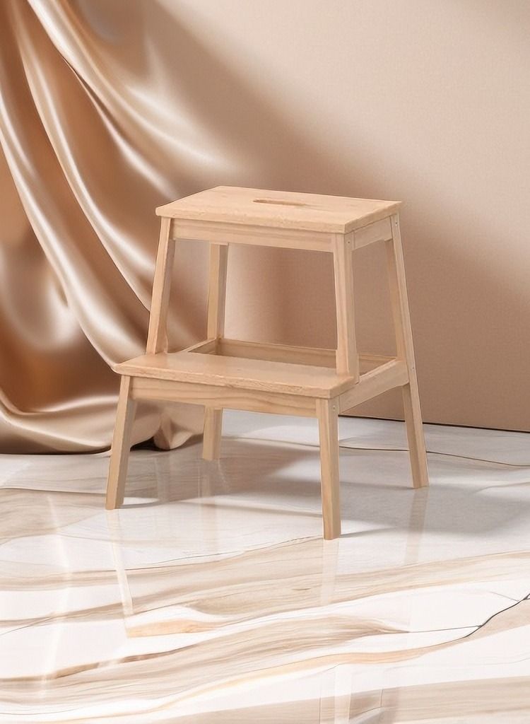 كابتن تيك سلم سلم سلمي سلم سلم خشبي من خطوتين ، سلم عملي ، مسند للقدمين ، طاولة جانبية لغرفة المعيشة / مسند قدم للأطفال ، طبيعي 43 * 39 * 50 سم - Image 5