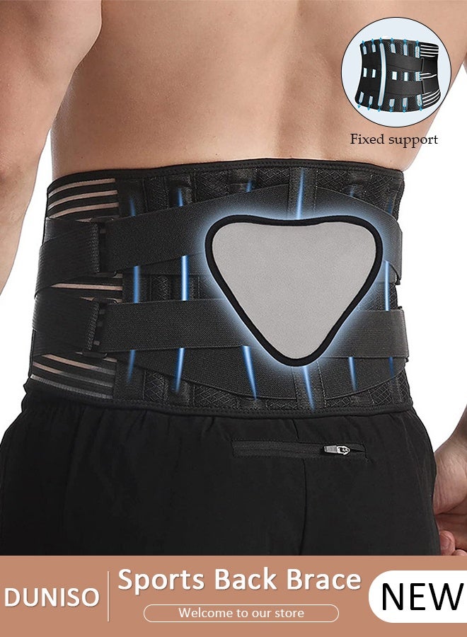 DUNISO Sports Back Brace for Men and Women Breathable Waist Lumbar Lower Back Support Belt for Sciatica Herniated Disc Scoliosis Back Pain Relief Heavy lifting with Dual Adjustable Straps - Image 1