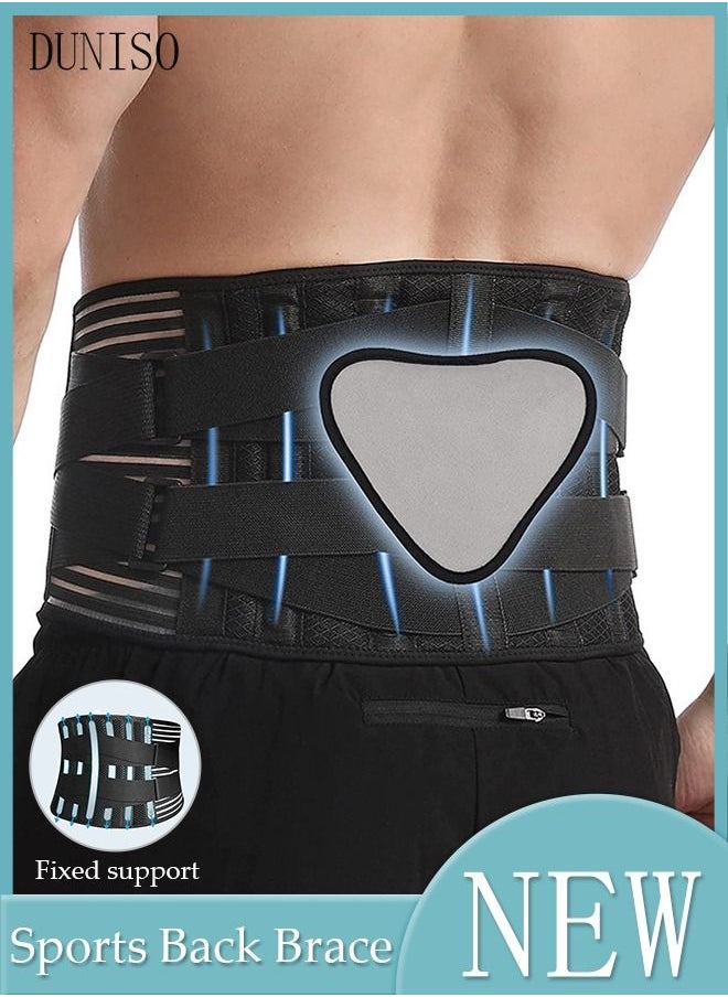 DUNISO - Sports Back Brace for Men and Women Breathable Waist Lumbar Lower Back Support Belt for Sciatica Herniated Disc Scoliosis Back Pain Relief Heavy lifting with Dual Adjustable Straps - Image 1
