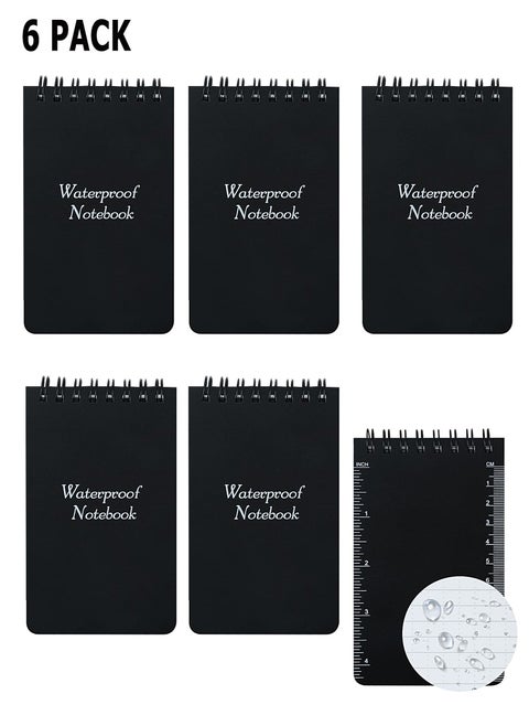 6PCS Mini Waterproof Notebook, A7 50 Sheets Waterproof Pocket Notepad, All-Weather Waterproof Notepad with Top Spiral, Pocket Notebook for Outdoor Activity Recording(3 x 5 inches)