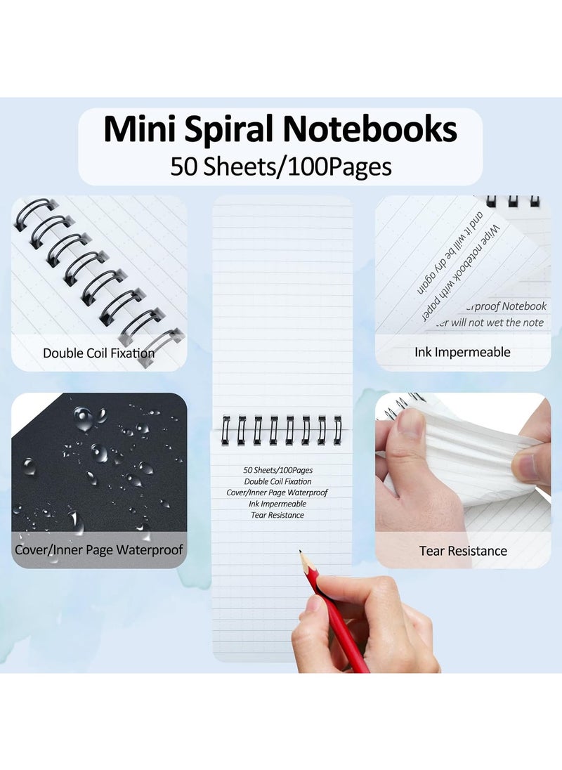 JSDUN - 6PCS Mini Waterproof Notebook, A7 50 Sheets Waterproof Pocket Notepad, All-Weather Waterproof Notepad with Top Spiral, Pocket Notebook for Outdoor Activity Recording(3 x 5 inches) - Image 1