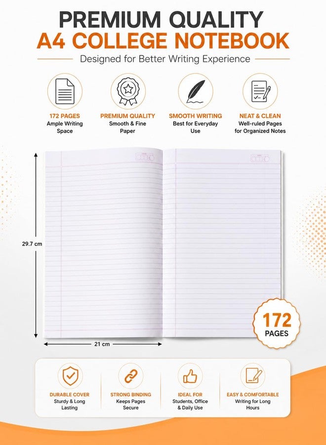 A4 College Notebook Pack of 6, 172 Pages, Ruled - Image 3