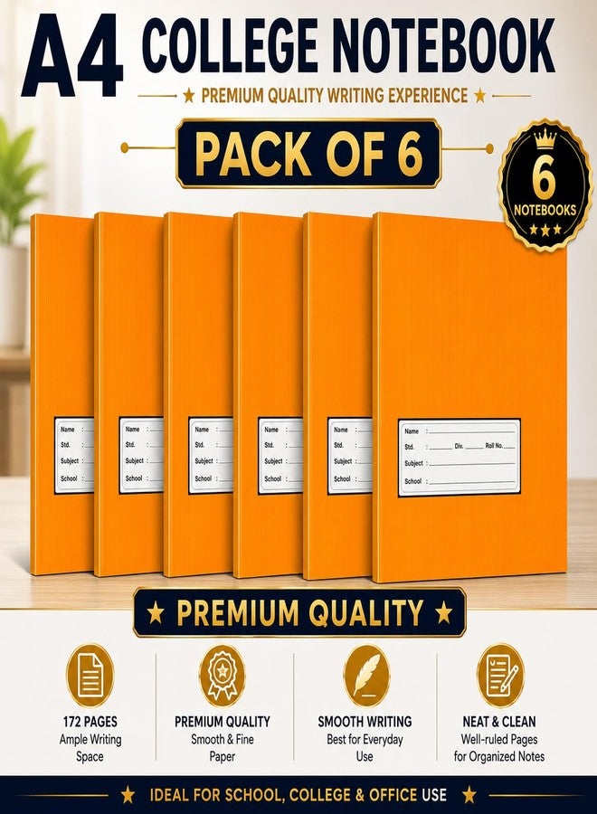 A4 College Notebook Pack of 6, 172 Pages, Ruled - Image 2
