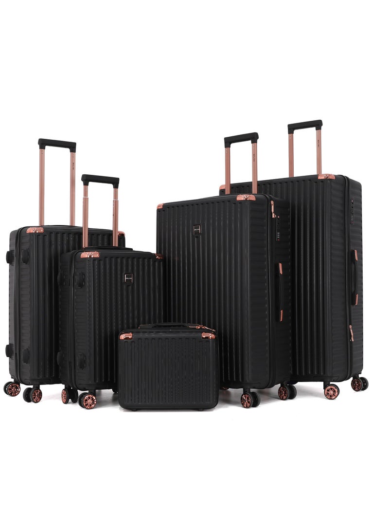 DILIXI Hardside Luggage Trolley Bag 5 Pieces set,Black (BC-12,S-20,M-24,L-28,XL-32 Inch) - Image 1