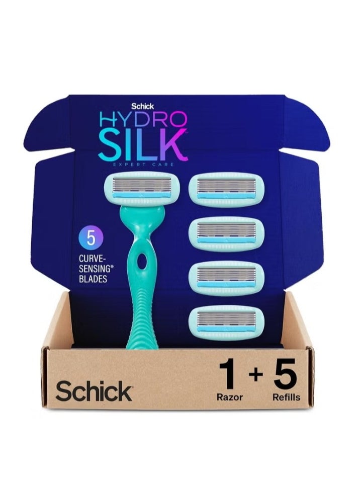 schick Schick Hydro Silk Sensitive Women's Razor | 5-Blade Razors for Women Sensitive Skin | Womens Razors Sensitive Skin | 1 Handle & 5 Razor Blade Refills 
