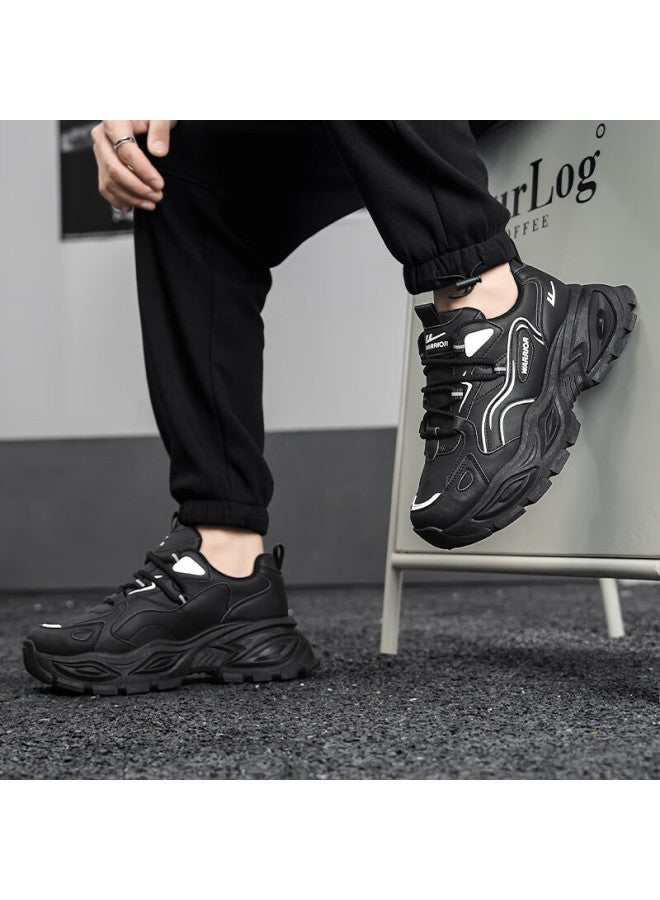 Pull Back Warrior Men's Dad Sneakers Spring New Thick Sole Height Increasing Casual Shoes Wxy5316 Black Size 42 - Image 1