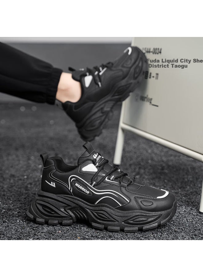 Pull Back Warrior Men's Dad Sneakers Spring New Thick Sole Height Increasing Casual Shoes Wxy5316 Black Size 42 - Image 4