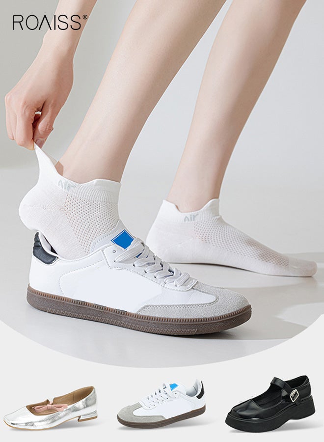 رويس 5 أزواج من جوارب الكاحل غير المرئية للنساء، جوارب صيفية قطنية للسيدات، جوارب مضادة للانزلاق، تمتص العرق، قابلة للتنفس، مضادة للبكتيريا، مقاومة للرائحة، جوارب شبكية غير مرئية منخفضة القطع - Image 5