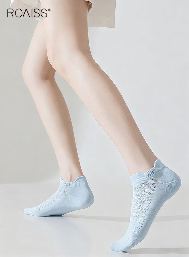 رويس 5 أزواج من جوارب الكاحل غير المرئية للنساء، جوارب صيفية قطنية للسيدات، جوارب مضادة للانزلاق، تمتص العرق، قابلة للتنفس، مضادة للبكتيريا، مقاومة للرائحة، جوارب شبكية غير مرئية منخفضة القطع - Image 2