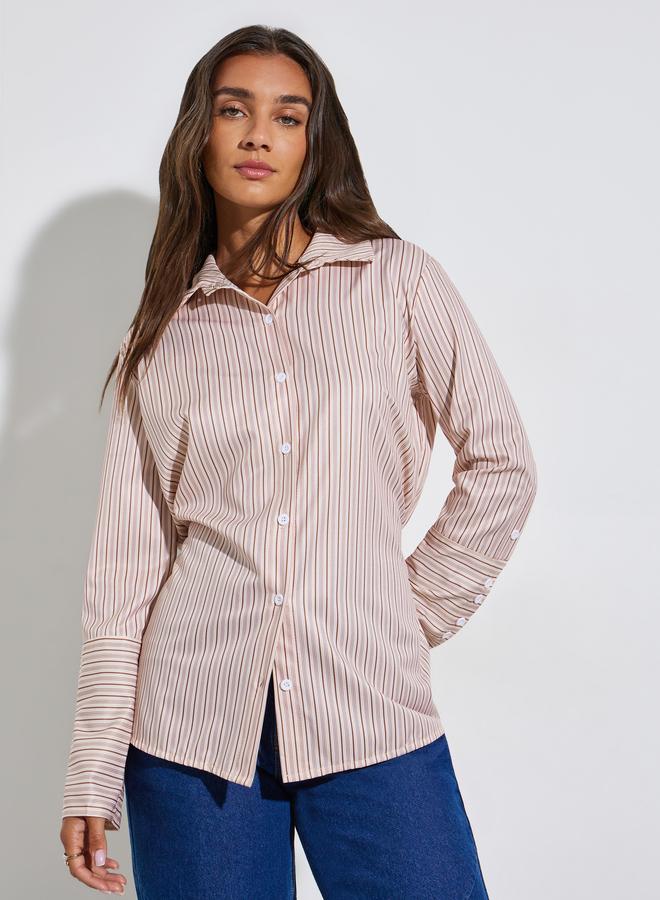 Styli Striped Long Sleeve Oversized Shirt - Image 1