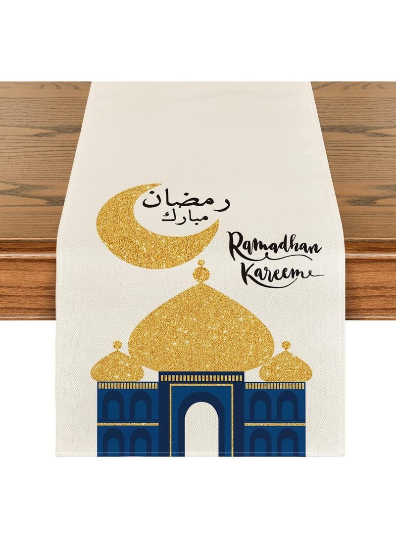 Y&D عداء طاولة رمضان من أرتود، زينة موسمية لامعة للقمر والنجوم لعداء طاولة المطبخ في العطلات لتزيين حفلات المنزل 13 × 72 بوصة - Image 3