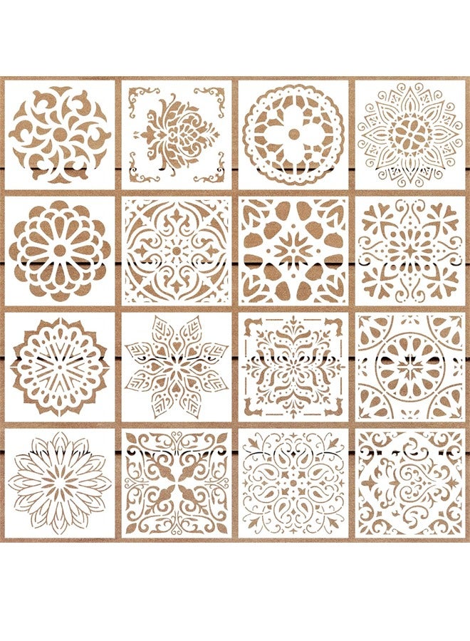 16 Pcs Mandala Stencils for Painting, Reusable Mandala Stencils Painting Templates for Scrapbooking Drawing Wood Wall Card Fabric DIY Crafts Decor (15 x 15cm) - Image 1