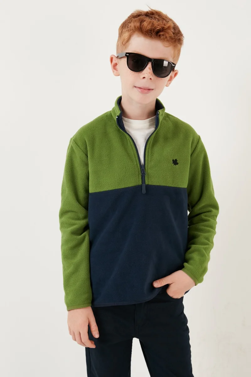 ليلا Soft Textured Half Zipper Color Block Stand Collar Fleece Unisex Children's Fleece 5905004