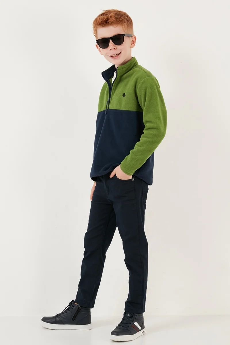ليلا Soft Textured Half Zipper Color Block Stand Collar Fleece Unisex Children's Fleece 5905004