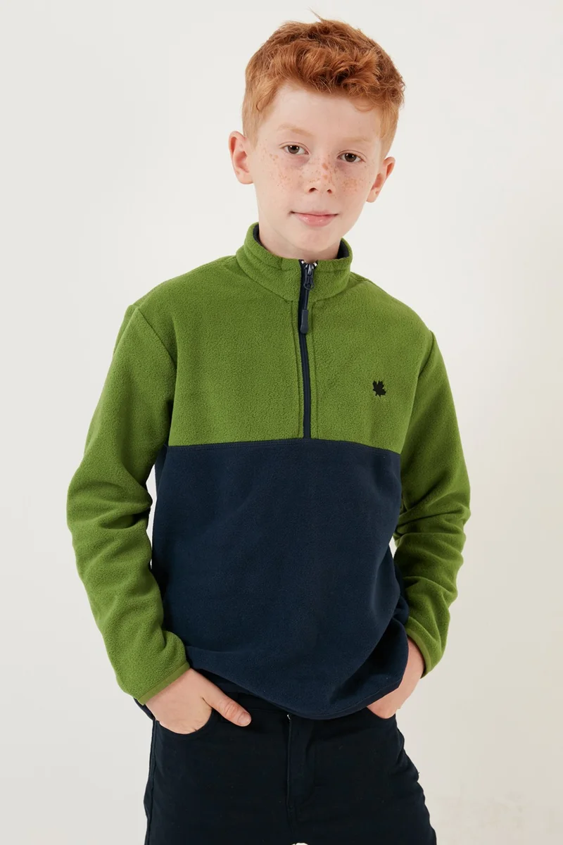 ليلا Soft Textured Half Zipper Color Block Stand Collar Fleece Unisex Children's Fleece 5905004