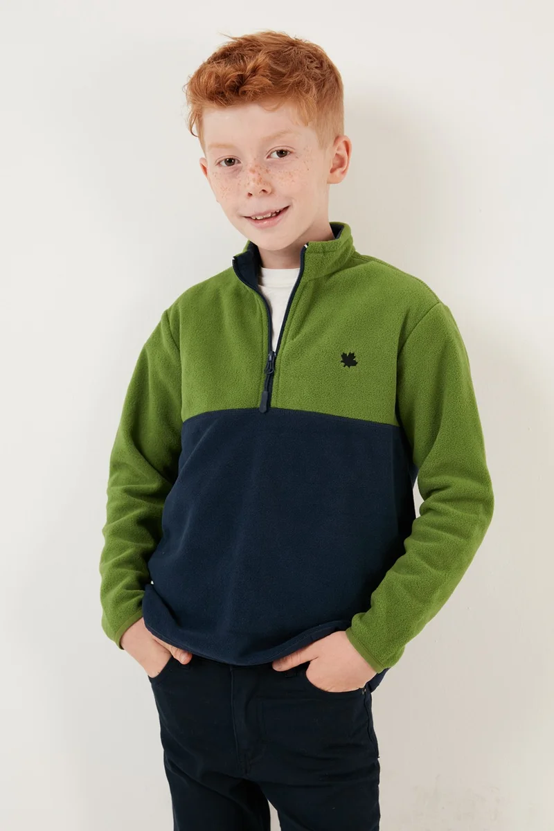 ليلا Soft Textured Half Zipper Color Block Stand Collar Fleece Unisex Children's Fleece 5905004