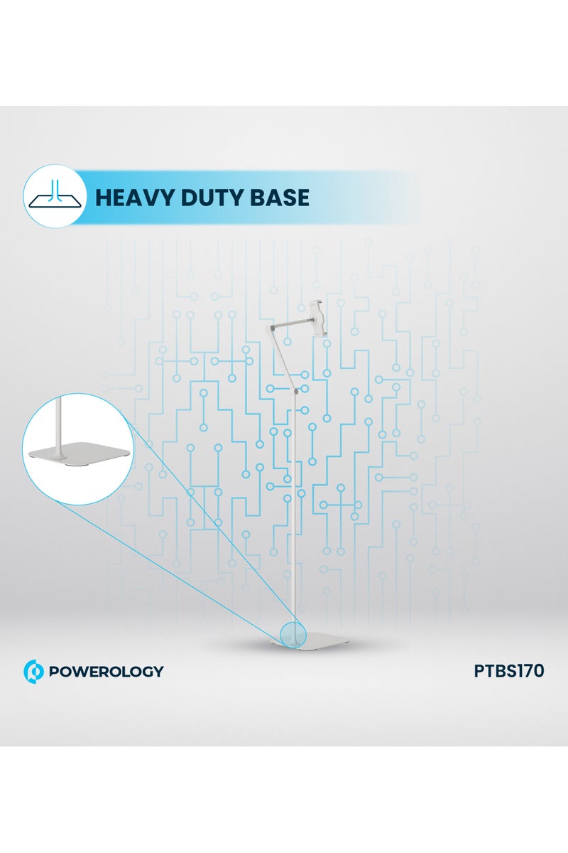 Powerology Adjustable And Rotatable Tablet Stand with Metal Base / 170cm Max Height / High-Grade Metal & Aluminum / 360° Rotating Head - White - Image 3