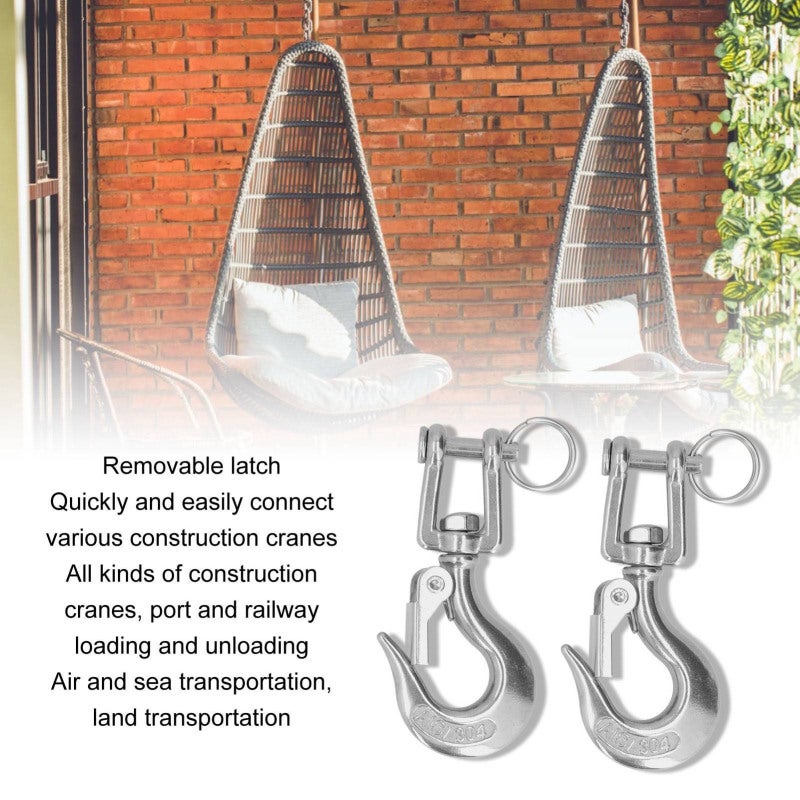 304 Stainless Steel Lifting Hook - 360-Degree Rotating Design With Removable Latch Rigging Accessory for Construction Cranes, Port Loading, Industrial Machinery & Transportation Operations - Image 2