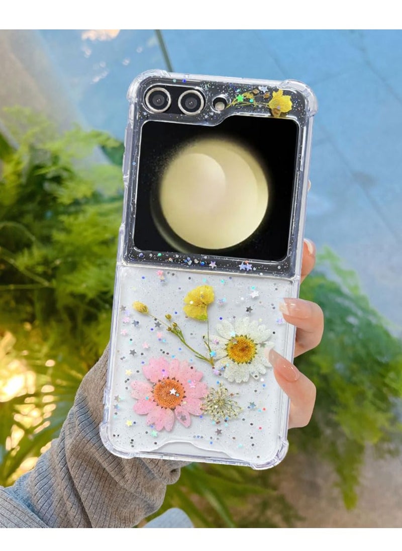 KASTWAVE - KASTWAVE Compatible with Samsung Galaxy Z Flip 5 5G Case, Daisy Flower Clear with Design, ransparent Dried Real Pressed Flower Aesthetic Case, Cute Case for Galaxy Z Flip 5 Soft Silicone - Image 1