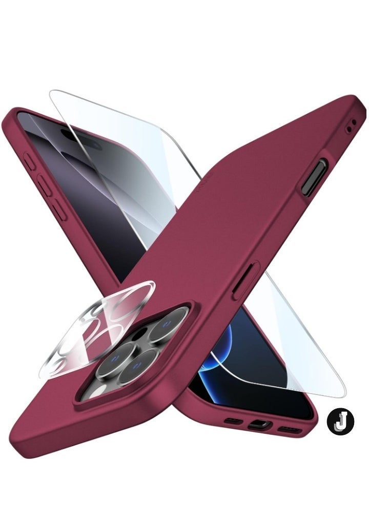 NEW "iPhone 16 Pro Max Ultra-Thin Matte Wine Red Case – Soft Touch Cover with Camera Lens and Screen Protectors, Anti-Scratch Shockproof Slim Design"
