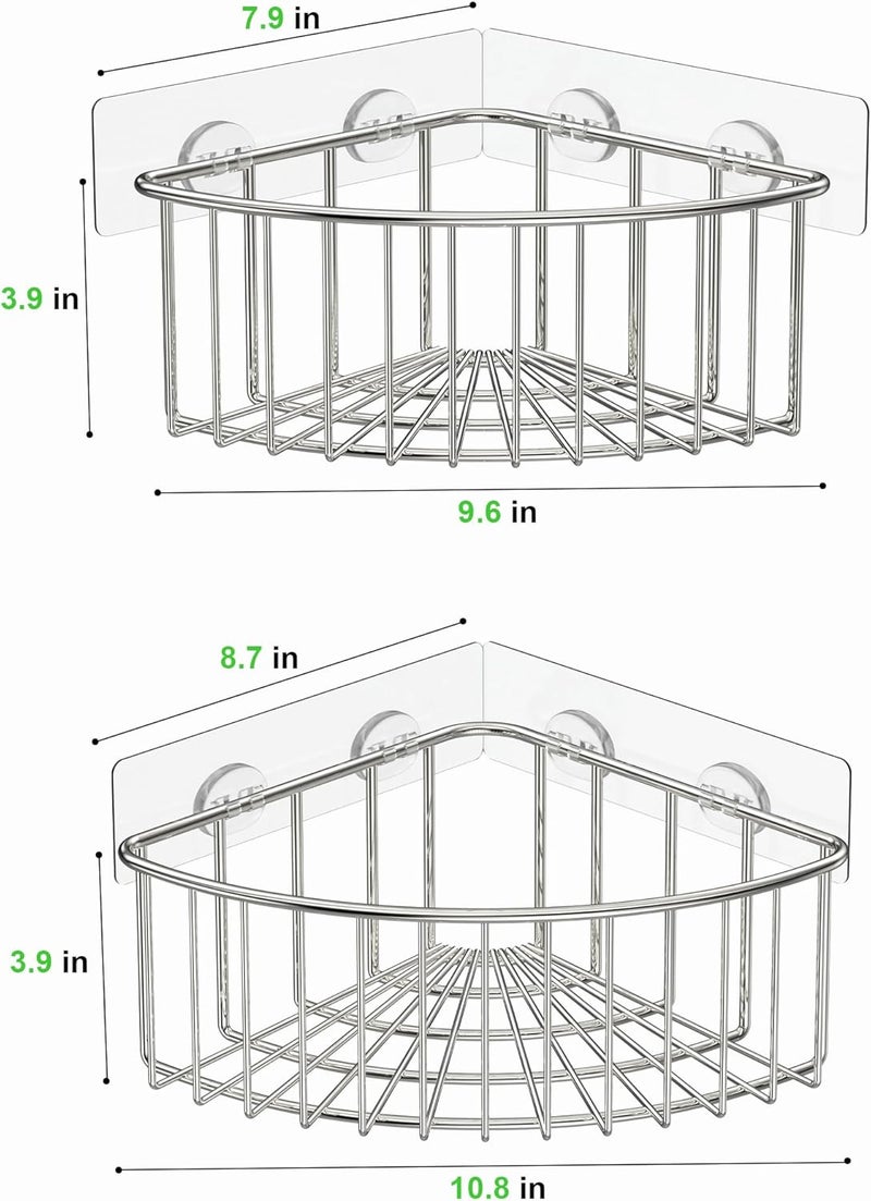 SMARTAKE 2-Pack Corner Shower Caddy Deep Basket Design, SUS304 Stainless Steel, Wall Mounted Bathroom Shelf with Adhesive, Storage Organizer for Toilet, Dorm and Kitchen (Silver) - Image 5