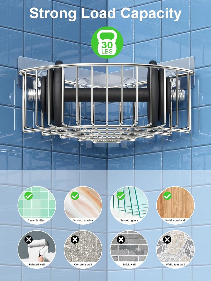 SMARTAKE 2-Pack Corner Shower Caddy Deep Basket Design, SUS304 Stainless Steel, Wall Mounted Bathroom Shelf with Adhesive, Storage Organizer for Toilet, Dorm and Kitchen (Silver) - Image 3