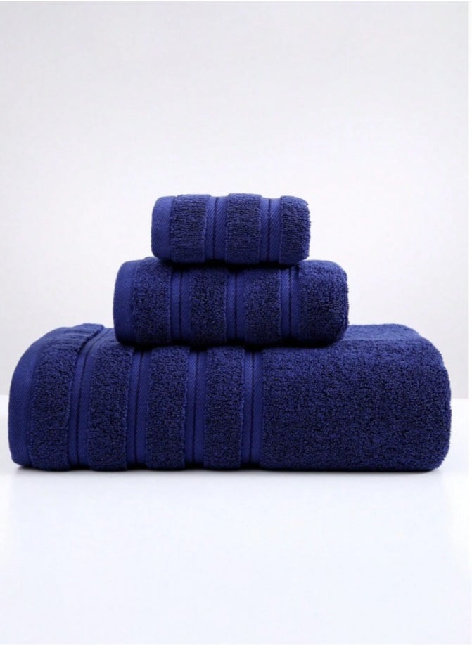 Bukela - 3 Pcs Luxury Bath Towels Set, Combed Cotton Bathroom Towels, Lint Free Soft Absorbent, 1* Bath Towel, 1* Hand Towel, 1* Face Towel(Deep Blue) - Image 1