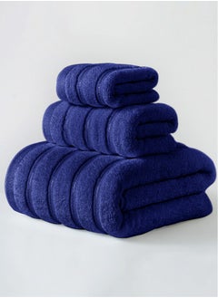 Bukela 3 Pcs Luxury Bath Towels Set, Combed Cotton Bathroom Towels, Lint Free Soft Absorbent, 1* Bath Towel, 1* Hand Towel, 1* Face Towel(Deep Blue)  - Image 1