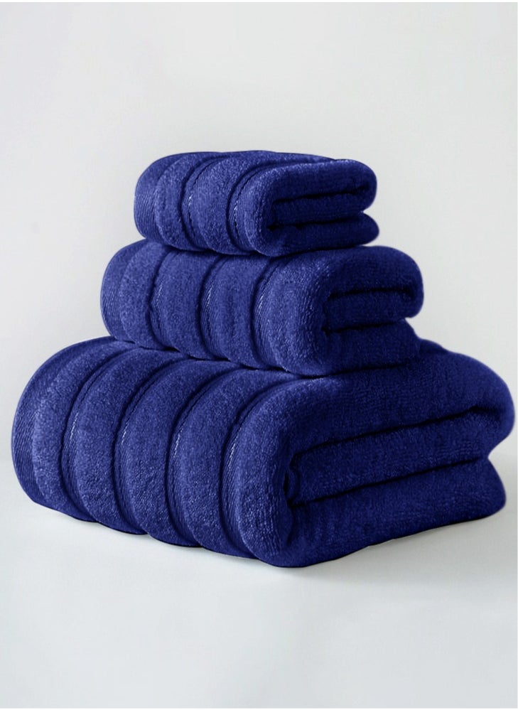 Bukela - 3 Pcs Luxury Bath Towels Set, Combed Cotton Bathroom Towels, Lint Free Soft Absorbent, 1* Bath Towel, 1* Hand Towel, 1* Face Towel(Deep Blue) - Image 1