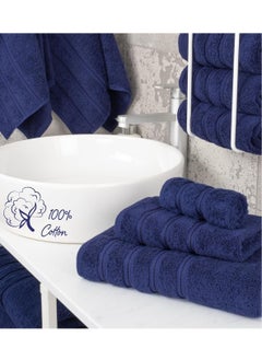 Bukela 3 Pcs Luxury Bath Towels Set, Combed Cotton Bathroom Towels, Lint Free Soft Absorbent, 1* Bath Towel, 1* Hand Towel, 1* Face Towel(Deep Blue)  - Image 3