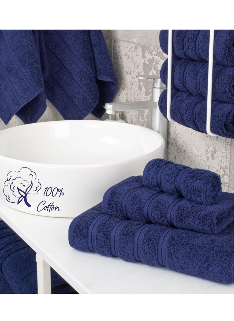 Bukela - 3 Pcs Luxury Bath Towels Set, Combed Cotton Bathroom Towels, Lint Free Soft Absorbent, 1* Bath Towel, 1* Hand Towel, 1* Face Towel(Deep Blue) - Image 1