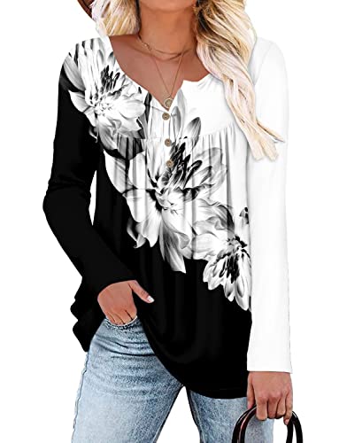 ROSELINLIN Blouses for Women Long Sleeve Tunic Top for Leggings Pullover Black White XL - Image 1