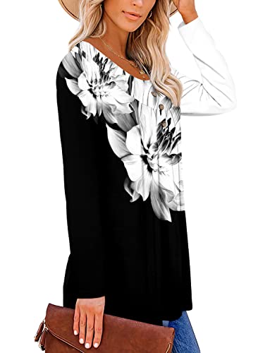 ROSELINLIN Blouses for Women Long Sleeve Tunic Top for Leggings Pullover Black White XL - Image 3