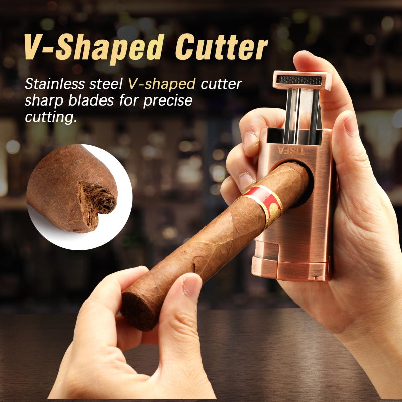 Tisfa Cigar Humidor  Leather Cedar Wood Cigar Case With Cigar Lighter  V Cut Cigar Cutter  Cigar Holder 3 In 1  Portable Travel Cigar Humidor Box With Humidifier (Brown) - Image 5