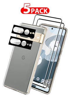 CATANES 5 Packs For Google Pixel 7 Pro TPU Case and 2 Screen Protectors and 2 Camera Lens Protectors Clear Anti-Yellowing Transparent Shockproof Case Scratch Resistant Cover  - Image 1