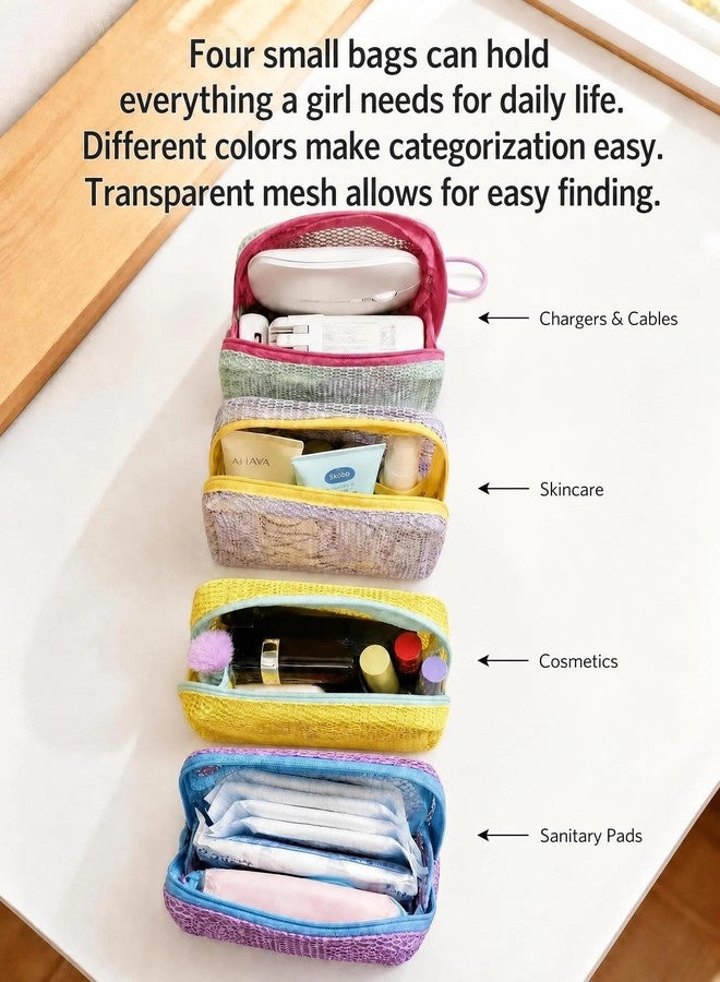 JOJO essentials Mesh Organizer Pouch with Wrist Strap - Lightweight Zipper Bag for Sanitary Pads, Lipstick, Earphones, Coins, Travel Medicine & Cable - Small Storage for Handbag & Backpack (Green) - Image 4